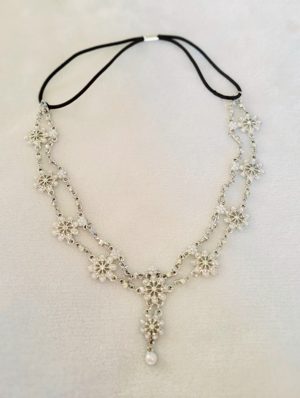 ​Boho Bridal Headpiece Silver Floral Rhinestone - Adjustable